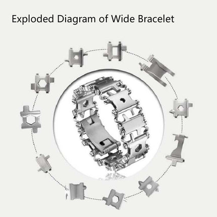 Multifunctional Stainless Steel Outdoor Survive Tool Bracelet for Men(Wide Silver)-garmade.com
