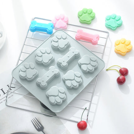 5 PCS Cartoon Cat Claw Bone Shape Cake Chocolate Silicone Mold Microwave Baking Ice Tray Mold Pudding Jelly Mold(Blue)-garmade.com