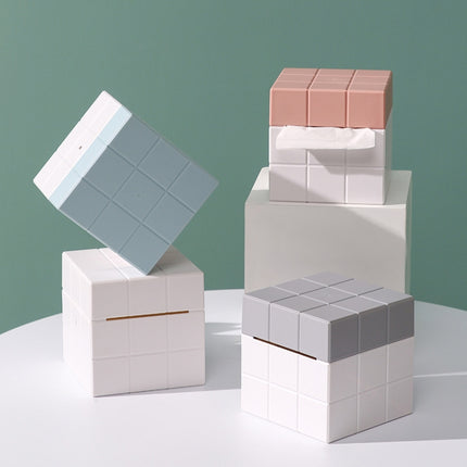 2 PCS Cube Tissue Box Desktop Storage Box(White+Pink)-garmade.com