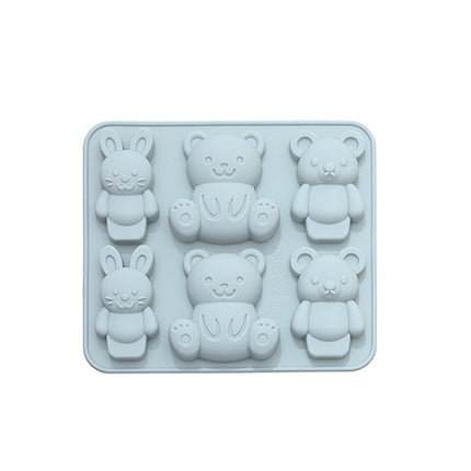 6 PCS Cute Cartoon Animal Shape Silicone Chocolate Mold Baking Cake Mold Ice Tray(Blue)-garmade.com