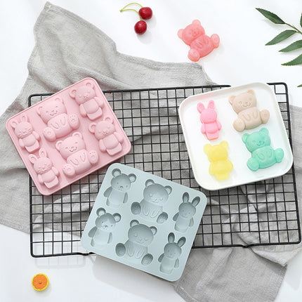 6 PCS Cute Cartoon Animal Shape Silicone Chocolate Mold Baking Cake Mold Ice Tray(Blue)-garmade.com