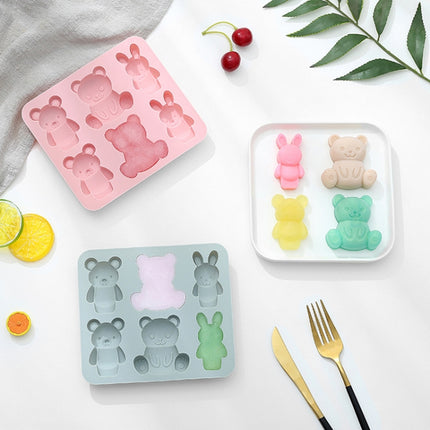 6 PCS Cute Cartoon Animal Shape Silicone Chocolate Mold Baking Cake Mold Ice Tray(Blue)-garmade.com