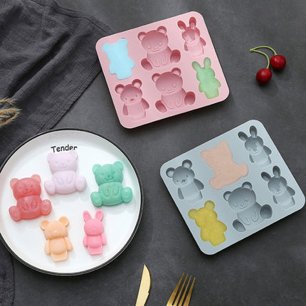 6 PCS Cute Cartoon Animal Shape Silicone Chocolate Mold Baking Cake Mold Ice Tray(Blue)-garmade.com