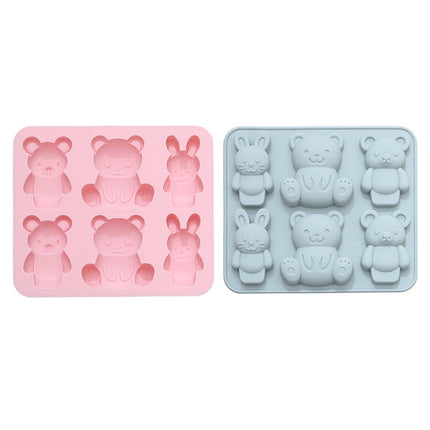 6 PCS Cute Cartoon Animal Shape Silicone Chocolate Mold Baking Cake Mold Ice Tray(Blue)-garmade.com