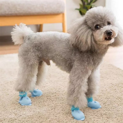 4 PCS/Set Cartoon Dog Shoes Pet Silicone Waterproof Rain Boots, Size: S(Blue)-garmade.com