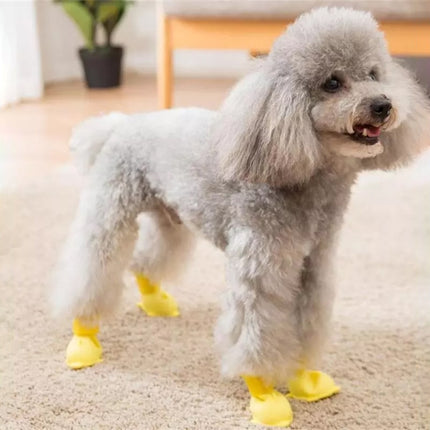 4 PCS/Set Cartoon Dog Shoes Pet Silicone Waterproof Rain Boots, Size: S(Yellow)-garmade.com