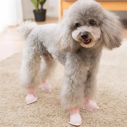4 PCS/Set Cartoon Dog Shoes Pet Silicone Waterproof Rain Boots, Size: M(Pink)-garmade.com