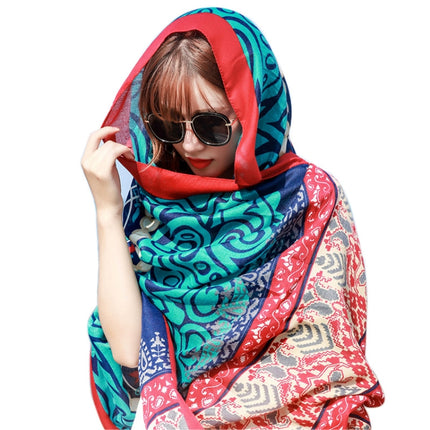 Summer Cotton and Linen Ethnic Travel Silk Scarf Sunscreen Big Shawl Ladies Beach Towel, Size:180 x 100cm(Red Cashew Nuts)-garmade.com