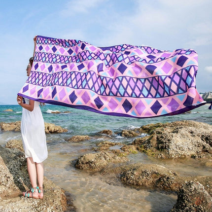 Summer Cotton and Linen Ethnic Travel Silk Scarf Sunscreen Big Shawl Ladies Beach Towel, Size:180 x 100cm(Purple Triangle)-garmade.com