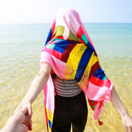 Summer Cotton and Linen Ethnic Travel Silk Scarf Sunscreen Big Shawl Ladies Beach Towel, Size:180 x 100cm(Color Matching Squares)-garmade.com