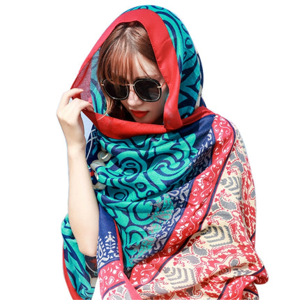 Summer Cotton and Linen Ethnic Travel Silk Scarf Sunscreen Big Shawl Ladies Beach Towel, Size:180 x 100cm(Color Matching Squares)-garmade.com