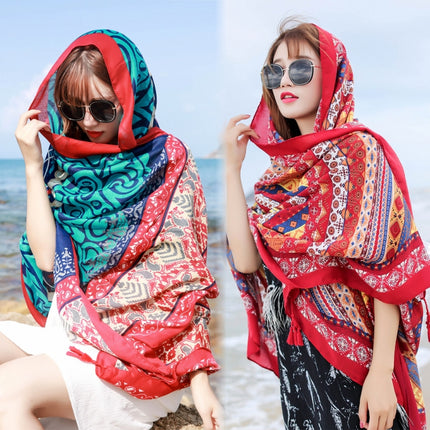 Summer Cotton and Linen Ethnic Travel Silk Scarf Sunscreen Big Shawl Ladies Beach Towel, Size:180 x 100cm(Yellow Geometry)-garmade.com