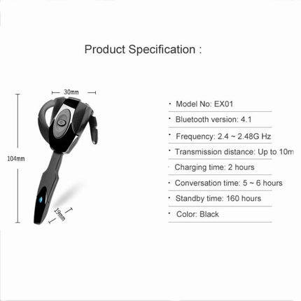 ex-01 Bluetooth 4.1 Business Hanging Ear Bluetooth Earphone(Black)-garmade.com