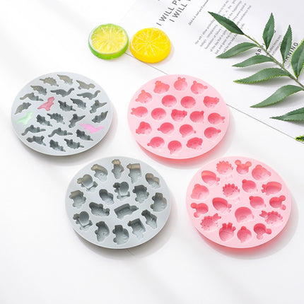 10 PCS Round Cartoon Soft Candy Jelly Steamable Silicone Mold Ice Cream Chocolate Dripping Mold, Style:Dinosaur World(Pink)-garmade.com