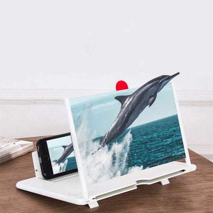 Pull-out Mobile Phone Screen Magnifier 3D Video Desktop Mobile Phone Holder, Size:12 inch(White)-garmade.com
