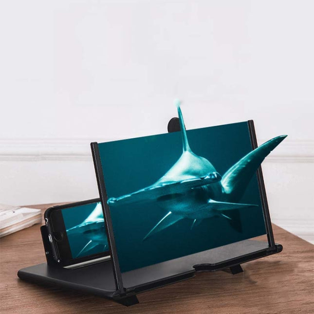 Pull-out Mobile Phone Screen Magnifier 3D Video Desktop Mobile Phone Holder, Size:12 inch(Black)-garmade.com