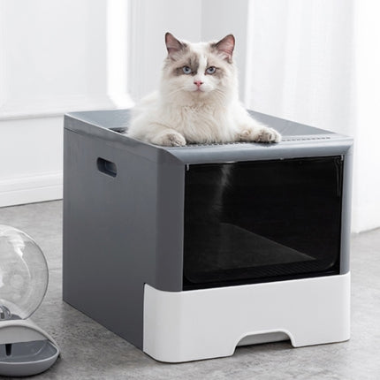 Fully Enclosed Drawer Type Cat Litter Box Pet Toilet with Shovel(Gray)-garmade.com