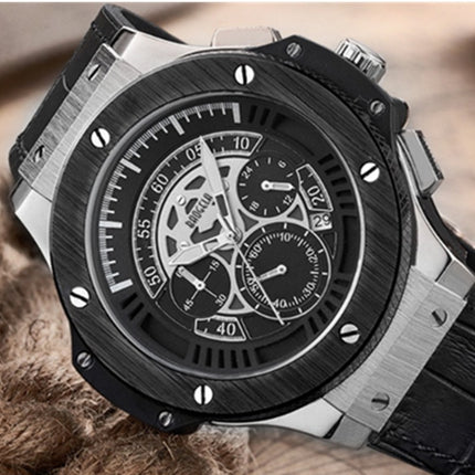 BAOGELA 1910 Multifunction Watch Outdoor Sports Calendar Quartz Mens Watch(Silver Shell)-garmade.com