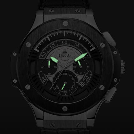 BAOGELA 1910 Multifunction Watch Outdoor Sports Calendar Quartz Mens Watch(Silver Shell)-garmade.com