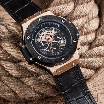 BAOGELA 1910 Multifunction Watch Outdoor Sports Calendar Quartz Mens Watch(Rose Gold Shell)-garmade.com