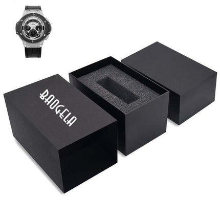 5 PCS BAOGELA Paper + Sponge Square Watch Packaging Box Black Watch Gift Box, Size: 12.1 x 7.6 x 6.8cm-garmade.com