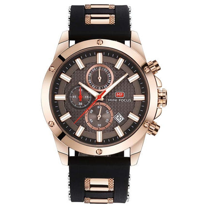 MINI FOCUS MF0089G Waterproof Quartz Watch Luminous Men Sports Watch(Coffee Surface Gold Shell Black Belt)-garmade.com