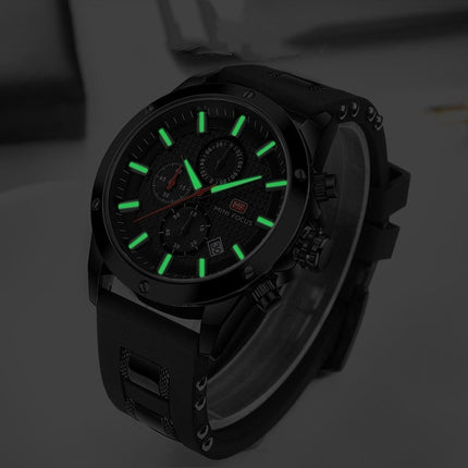 MINI FOCUS MF0089G Waterproof Quartz Watch Luminous Men Sports Watch(Black Surface Black Shell Black Belt)-garmade.com