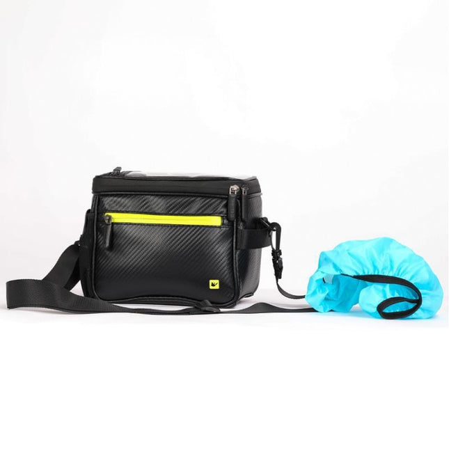 Rhinowalk Bicycle Front Handle Bag Camera Bag Waterproof 7.5 inch Large Touch Screen Navigation Mobile Phone Bag Bicycle Bag(Carbon Fiber Black Green)-garmade.com