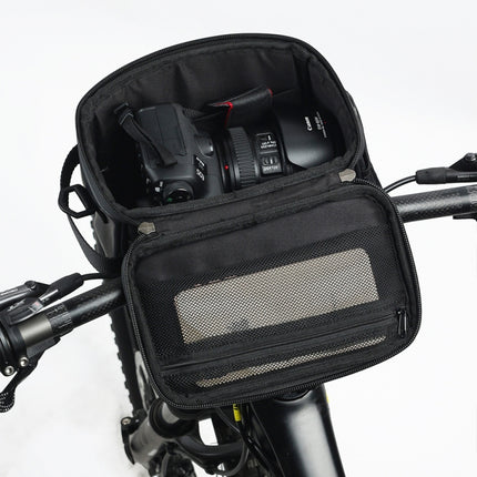 Rhinowalk Bicycle Front Handle Bag Camera Bag Waterproof 7.5 inch Large Touch Screen Navigation Mobile Phone Bag Bicycle Bag(Carbon Fiber Black Green)-garmade.com