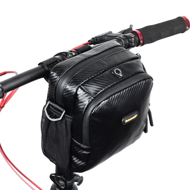 Rhinowalk Bicycle Front Bag Waterproof Handlebar Bag Folding Bike Front Bag Large Capacity Riding Bag(Carbon Fiber Pattern)-garmade.com