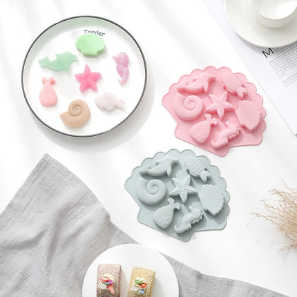 6 PCS 3D Creative Ocean Organism Shaped Silicone Cake Mold Baking Chocolate Ice Cube Mold(Pink)-garmade.com