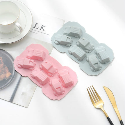 6 PCS Creative Cake Chocolate Mold 3D Car Cartoon Household Silicone Baking Ice Tray Mold( Blue)-garmade.com