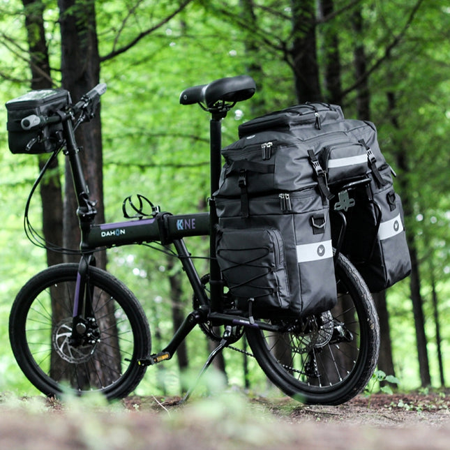 Rhinowalk Three-in-one Multifunctional Bicycle Rear Shelf Pannier Waterproof Long-distance Equipment(Full Black)-garmade.com