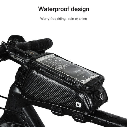 Rhinowalk Bicycle Front Tube Bag Waterproof Mobile Phone Touch Screen Multi-function Bicycle Handlebar Bag(Carbon Fiber Black)-garmade.com