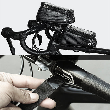Rhinowalk Bicycle Front Tube Bag Waterproof Mobile Phone Touch Screen Multi-function Bicycle Handlebar Bag(Carbon Fiber Black)-garmade.com
