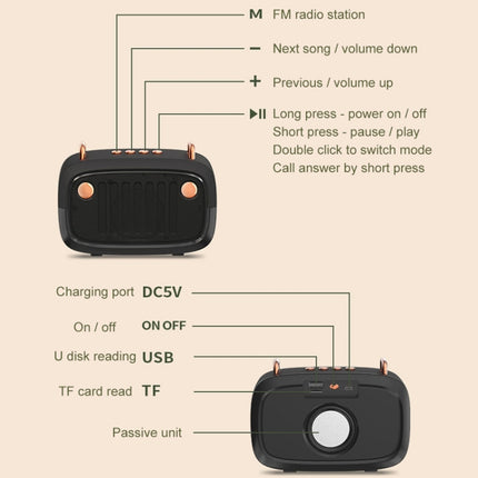 BS32D Wireless Bluetooth Speaker Cartoon Subwoofer Outdoor Card Portable Mini Speaker(Black)-garmade.com