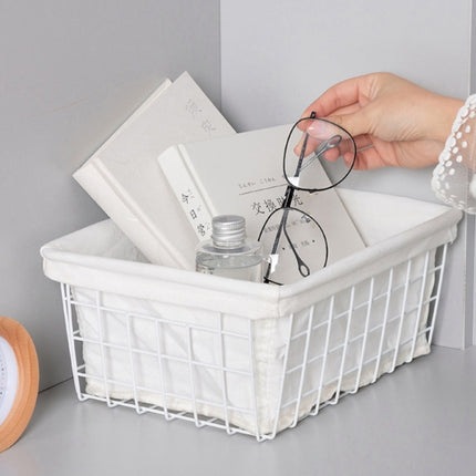 Wrought Iron Tabletop Snack Storage Box Sundries With Cloth Storage Basket(White)-garmade.com