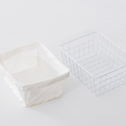 Wrought Iron Tabletop Snack Storage Box Sundries With Cloth Storage Basket(Black)-garmade.com