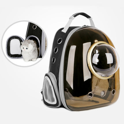 Space Capsule Pet Bag Panoramic Transparent Cat Go Out Portable Breathable Backpack with Cover(Brown)-garmade.com