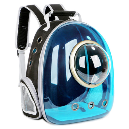 Space Capsule Pet Bag Panoramic Transparent Cat Go Out Portable Breathable Backpack with Cover(Blue)-garmade.com