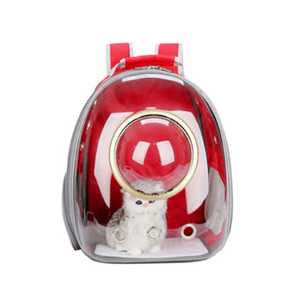 Space Capsule Pet Bag Panoramic Transparent Cat Go Out Portable Breathable Backpack with Cover(Red)-garmade.com