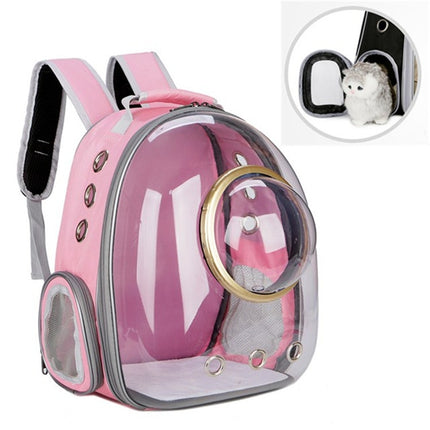 Space Capsule Pet Bag Panoramic Transparent Cat Go Out Portable Breathable Backpack with Cover(Pink)-garmade.com