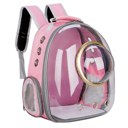 Space Capsule Pet Bag Panoramic Transparent Cat Go Out Portable Breathable Backpack with Cover(Pink)-garmade.com