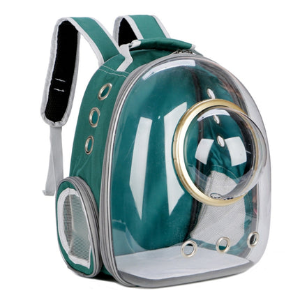 Space Capsule Pet Bag Panoramic Transparent Cat Go Out Portable Breathable Backpack with Cover(Ink Green)-garmade.com