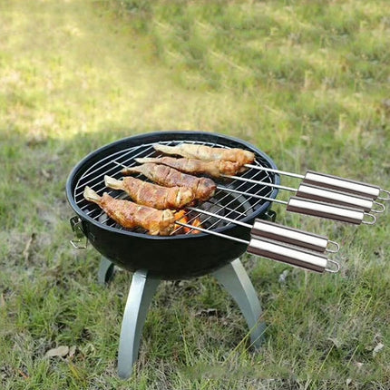 5 PCS Barbecue Pin With Handle BBQ Stainless Steel Grill Skewer Grill Pin With Heat-proof Handle-garmade.com