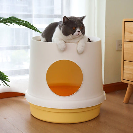 Cat Litter Box Splash-proof Enclosed Cat Toilet Supplies(Porcelain White)-garmade.com