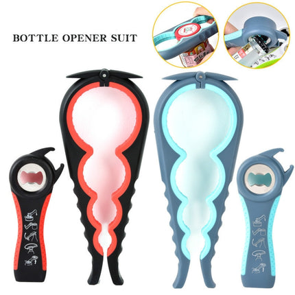 2 Sets Five-in-one Can Opener + Four-in-one Multi-function Bottle Opener Set(Red&Black)-garmade.com