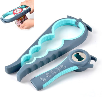 2 Sets Five-in-one Can Opener + Four-in-one Multi-function Bottle Opener Set(Blue&Gray)-garmade.com
