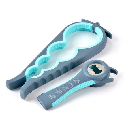 2 Sets Five-in-one Can Opener + Four-in-one Multi-function Bottle Opener Set(Blue&Gray)-garmade.com