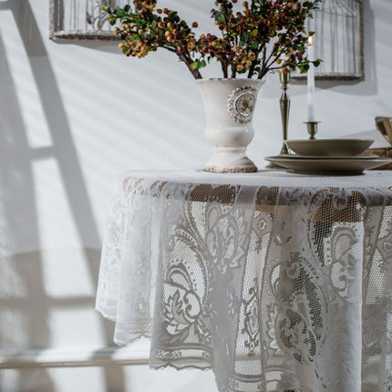 Round Lace Tablecloth Cover Cloth Retro Dining Table Coffee Table Tablecloth, Size: 150 CM(White)-garmade.com